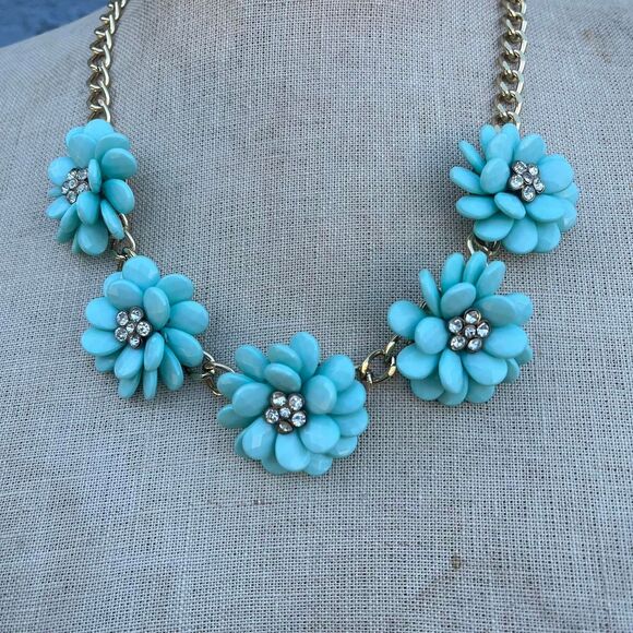 Y2k Bubble Necklace Blue Flower Rhinestone Jewelry - Picture 2 of 6